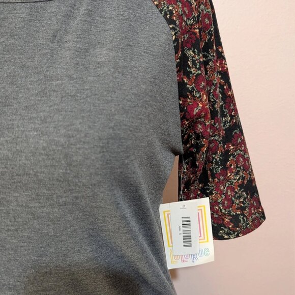 Lularoe Raglan Sleeve Gray Burgundy Print Julia Dress Size S - Picture 3 of 11